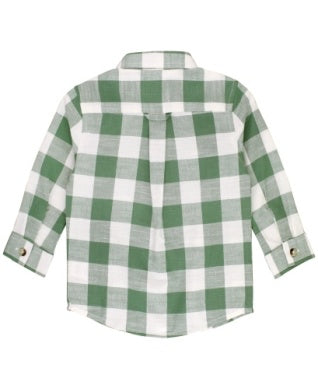 Falling for Plaid White and Green Checked Long-Sleeved Button Down