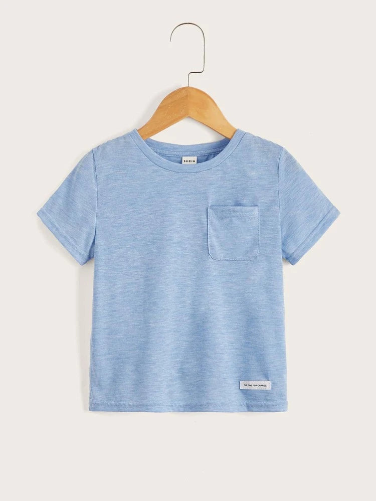 Boys’ Short-Sleeved Pocket Casual Tee in Heather Blue - Alexander and Fitz