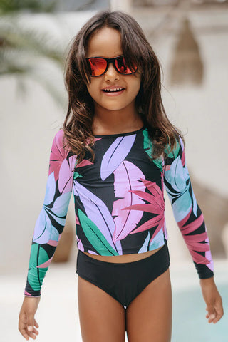 Girls’ Tropical Leaf Rashguard-Style Swimsuit - Alexander and Fitz