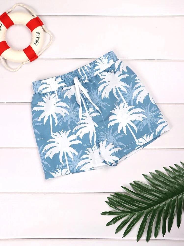 Boys’ Tropical Blue Palm Swim Trunks - Alexander and Fitz