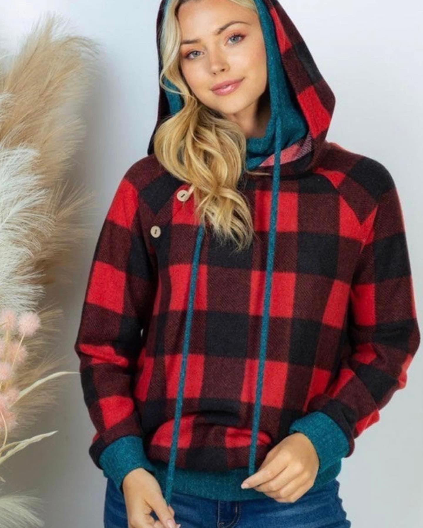 Wool Buffalo Plaid Sweatshirt Plus Size Sherpa Buffalo Plaid