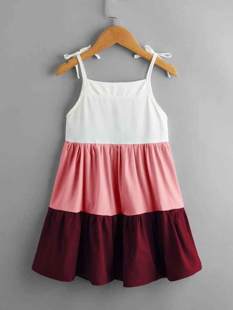 Girls’ Color Block Cami Dress in Red - Alexander and Fitz